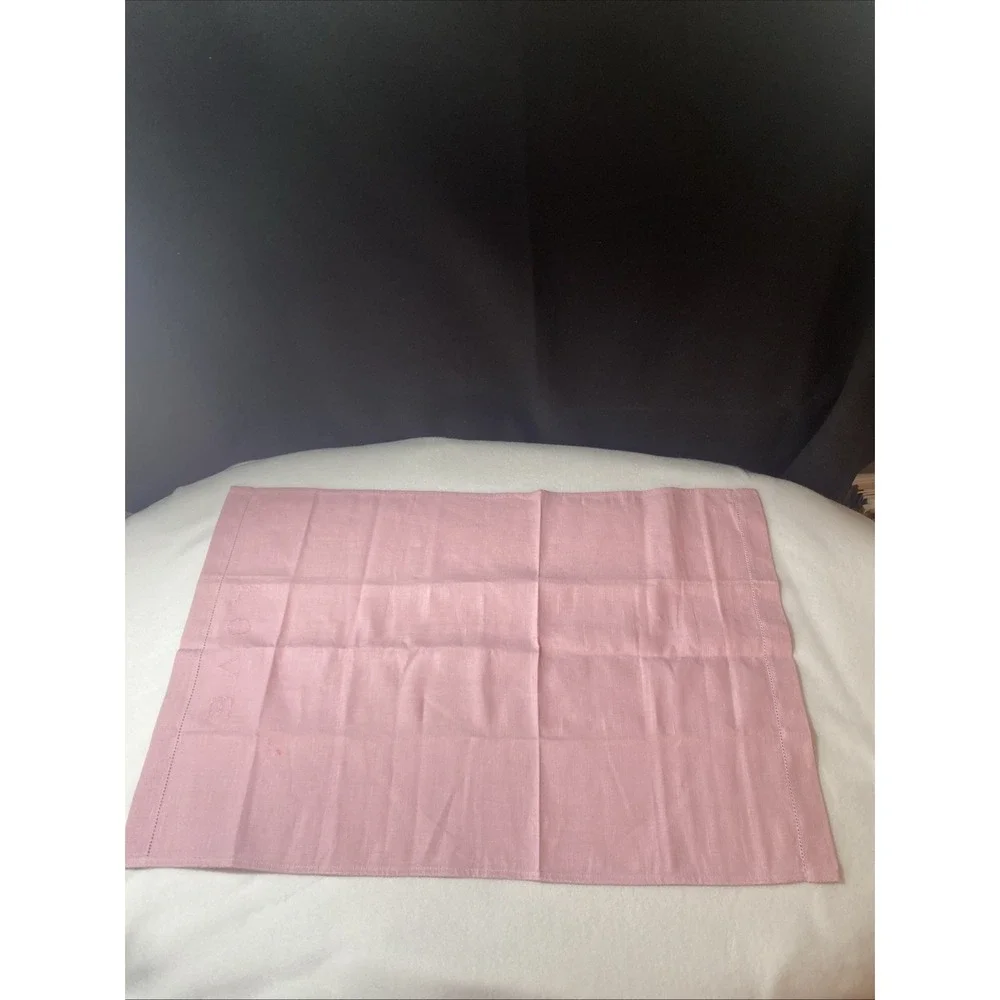 Williams Sonoma Pink Embroidered‎ LOVE Hemstitched Dish Tea Towel Linen Decor